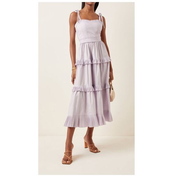 ULLA JOHNSON Lune Tiered Cotton Midi Dress Size 4 - Picture 4 of 11